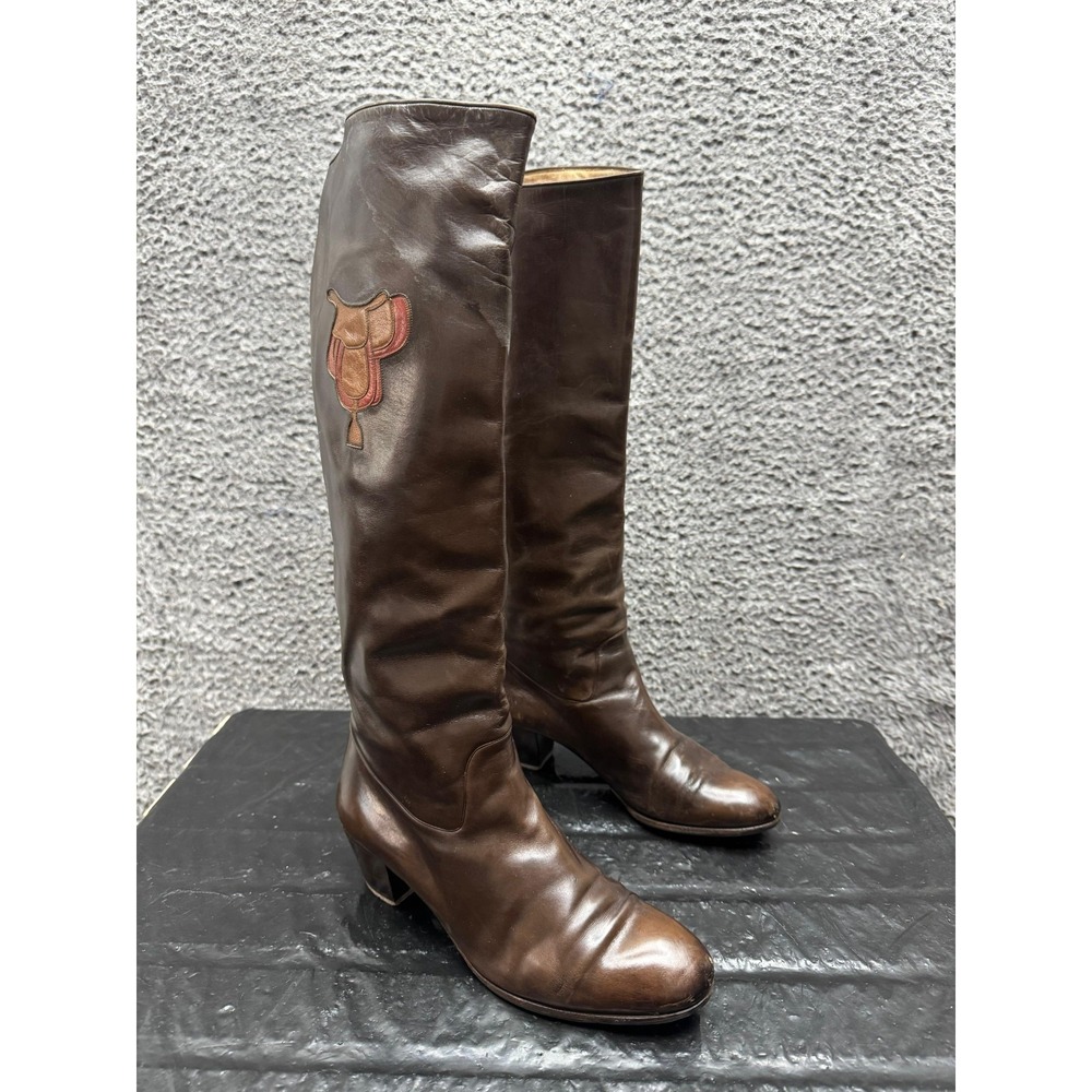 Vintage 80's Gucci Leather Equestrian Knee-High Riding Boots Brown Women 39.5 EU